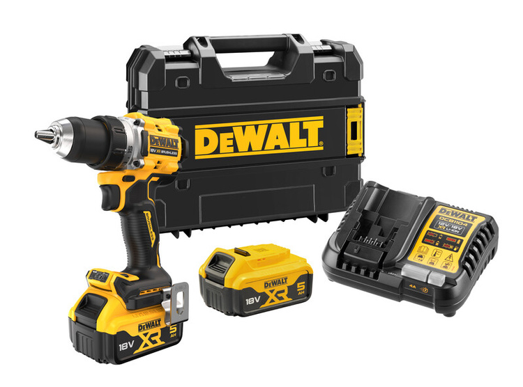 Dewalt Akumulatorowa bezszczotkowa wiertarko-wkrętarka DCD800P2T-QW 18V XR 90Nm, 2 x akumulator 5.0 Ah, ładowarka, walizka TSTAK