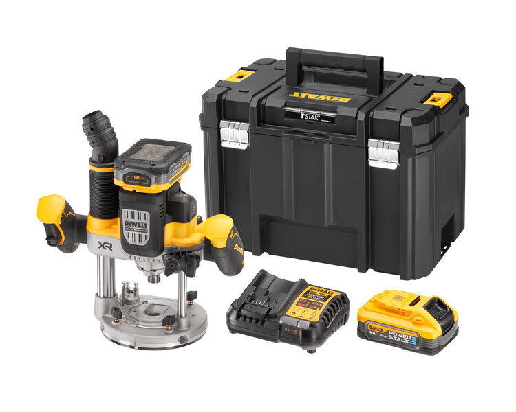 DeWalt Akumulatorowa frezarka górnowrzecionowa DCW620H2-QW 11000-23000 obr/min , 2 5.0 Ah Powerstack, ładowarka, walizka