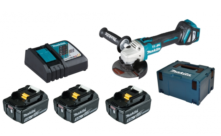 Makita Bezprzewodowa szlifierka kątowa DGA513RTJ 125mm; 18V; 3x5,0Ah MAKPAC