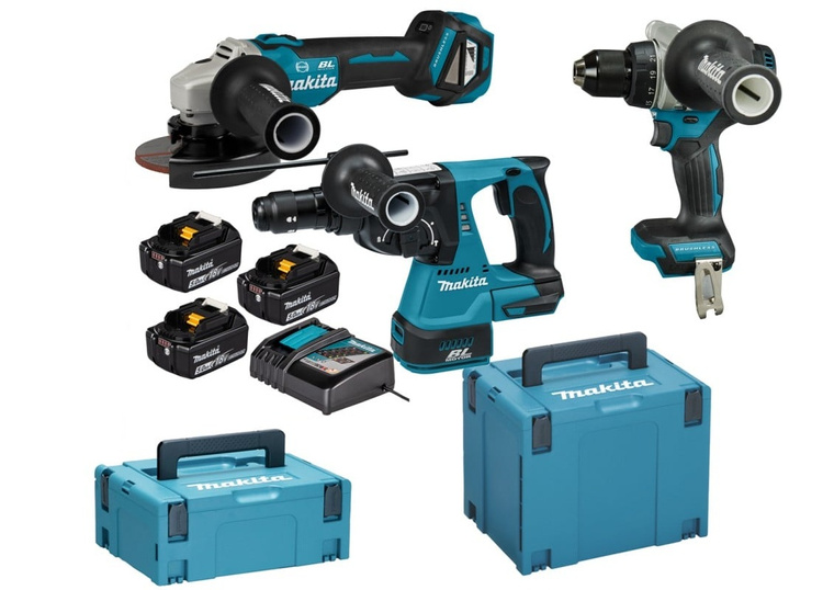 Makita Zestaw COMBO 18V Li-Ion (DGA506+DHR243+DDF492) ładowarka DC18RC, walizka Makpac typ 2, walizka Makpac typ 4, 3 akumulatory Li-Ion 5.0 Ah